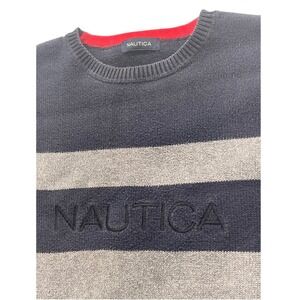 Nautica Men XL‎ colorblock Gray Striped Cotton Sweater Crew Neck 90s street wear